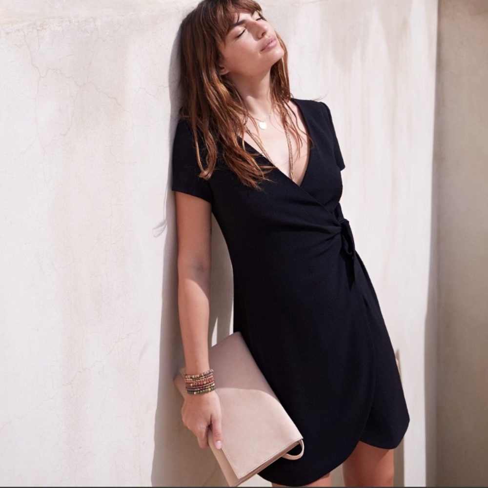 Sezane Wrap Short Dress in Black NWT